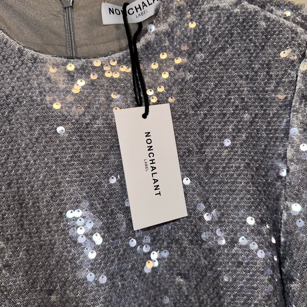 NWT Nonchalant Zola Silver Sequin Long Sleeve Mini Dress Size XS - Picture 7 of 10